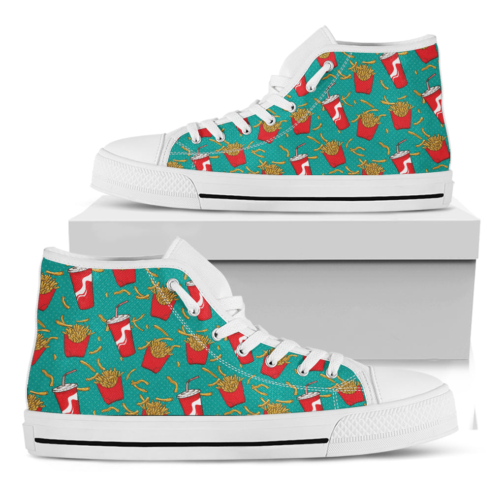 French Fries And Cola Pattern Print White High Top Shoes