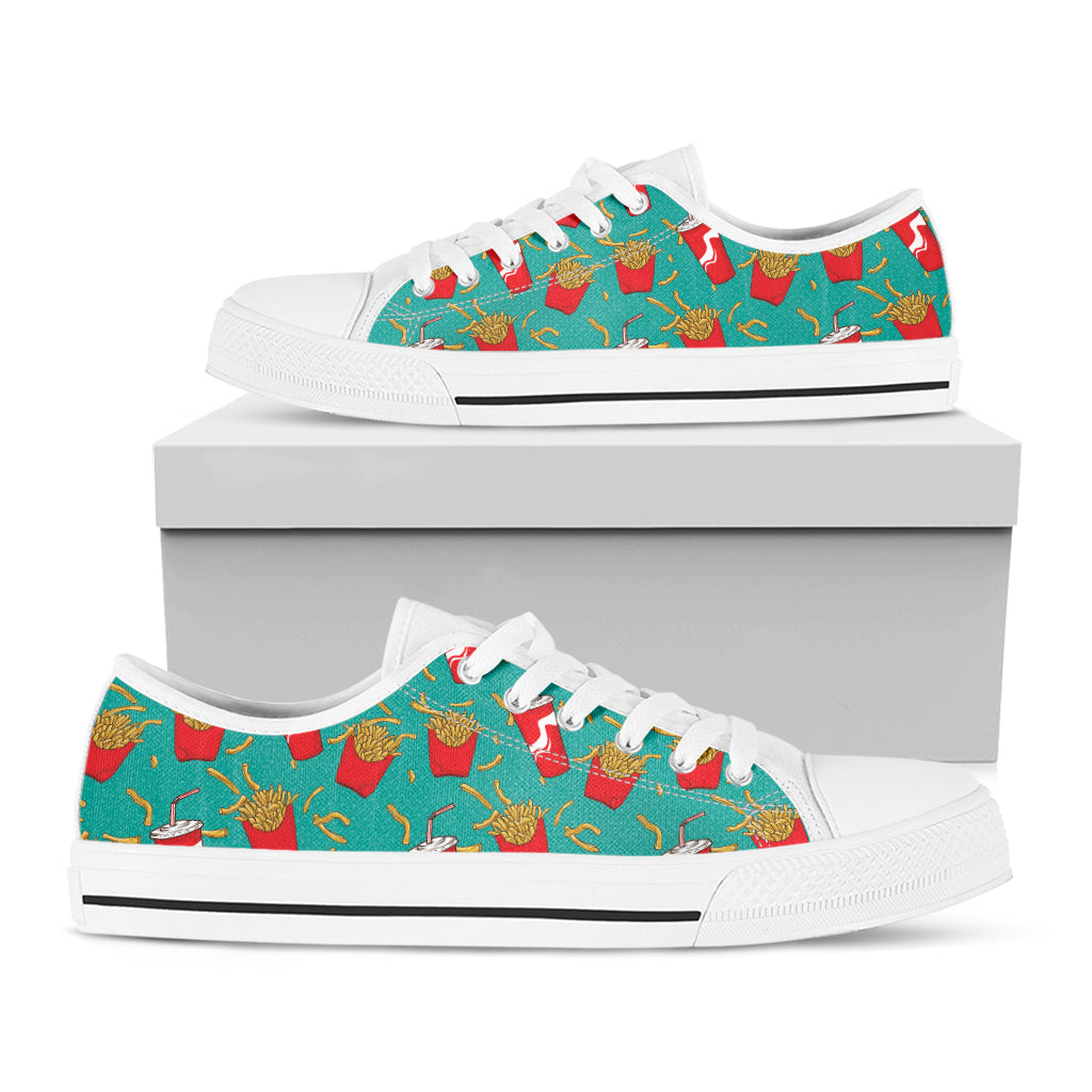 French Fries And Cola Pattern Print White Low Top Shoes