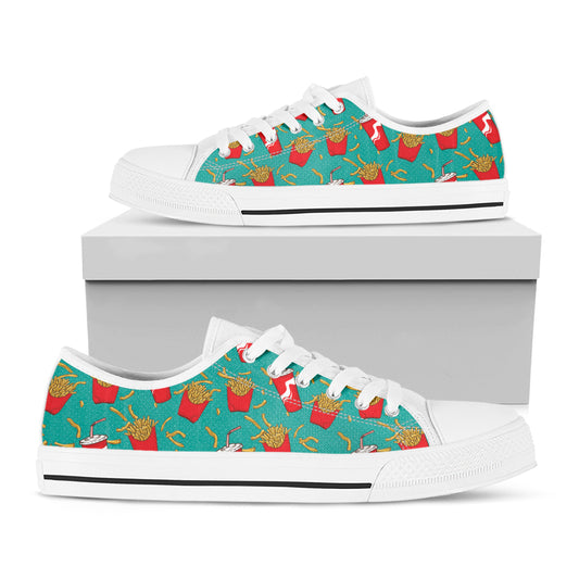 French Fries And Cola Pattern Print White Low Top Shoes