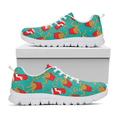 French Fries And Cola Pattern Print White Sneakers