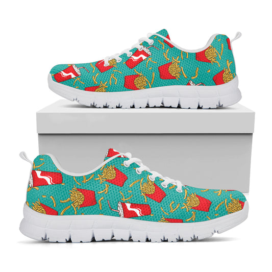 French Fries And Cola Pattern Print White Sneakers