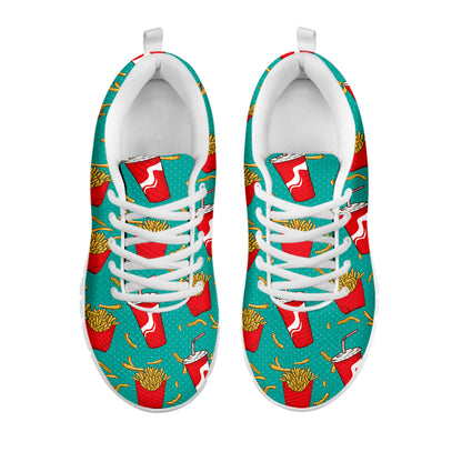 French Fries And Cola Pattern Print White Sneakers