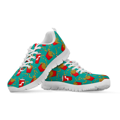 French Fries And Cola Pattern Print White Sneakers