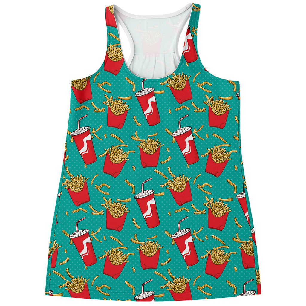 French Fries And Cola Pattern Print Women's Racerback Tank Top