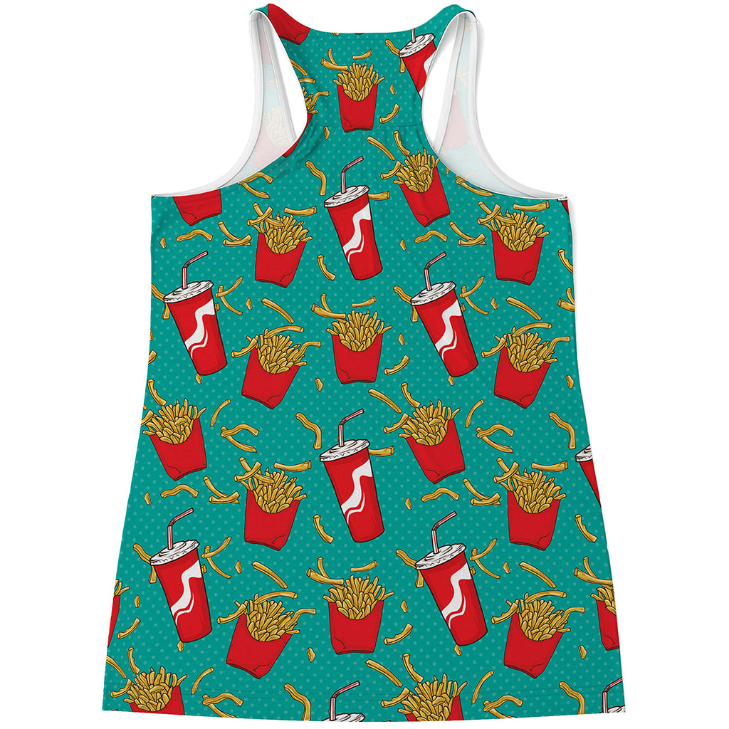 French Fries And Cola Pattern Print Women's Racerback Tank Top