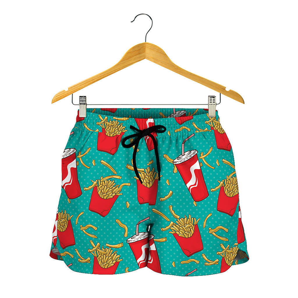 French Fries And Cola Pattern Print Women's Shorts