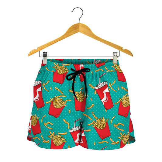 French Fries And Cola Pattern Print Women's Shorts