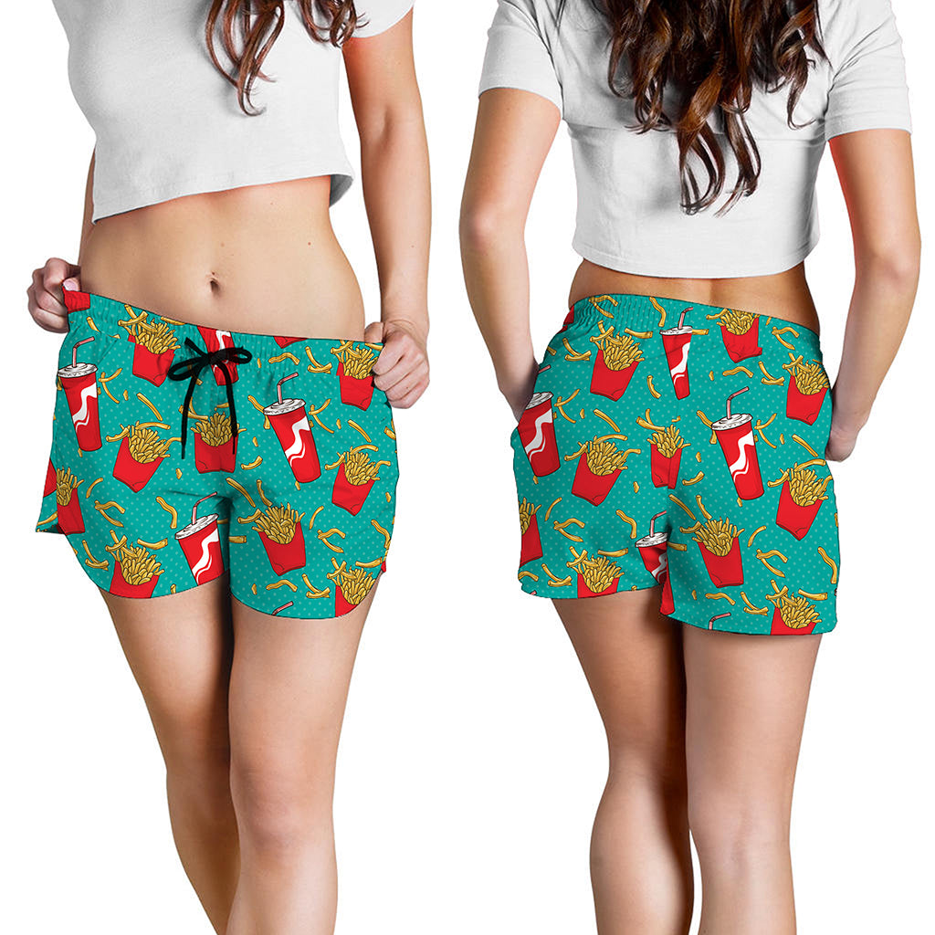 French Fries And Cola Pattern Print Women's Shorts