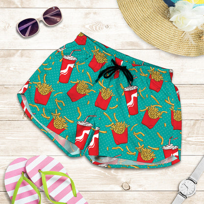 French Fries And Cola Pattern Print Women's Shorts