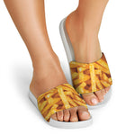 French Fries Print White Slide Sandals