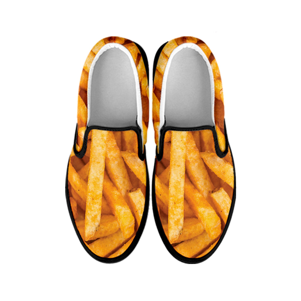 French Fries Texture Print Black Slip On Shoes