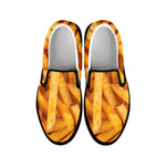French Fries Texture Print Black Slip On Shoes