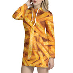 French Fries Texture Print Hoodie Dress