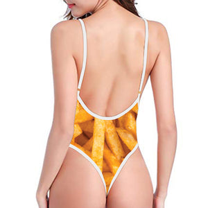 French Fries Texture Print One Piece High Cut Swimsuit