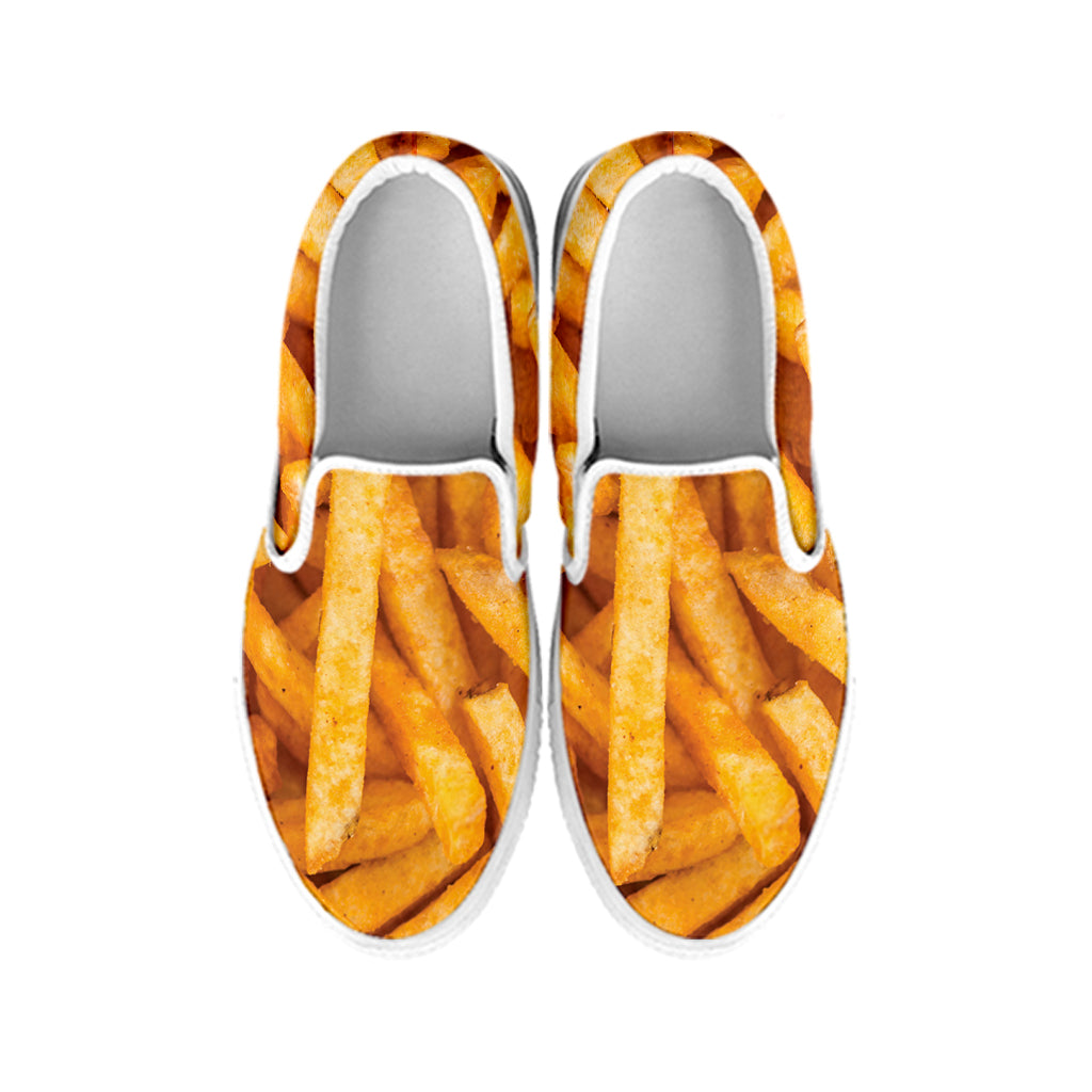 French Fries Texture Print White Slip On Shoes