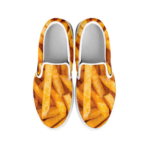 French Fries Texture Print White Slip On Shoes