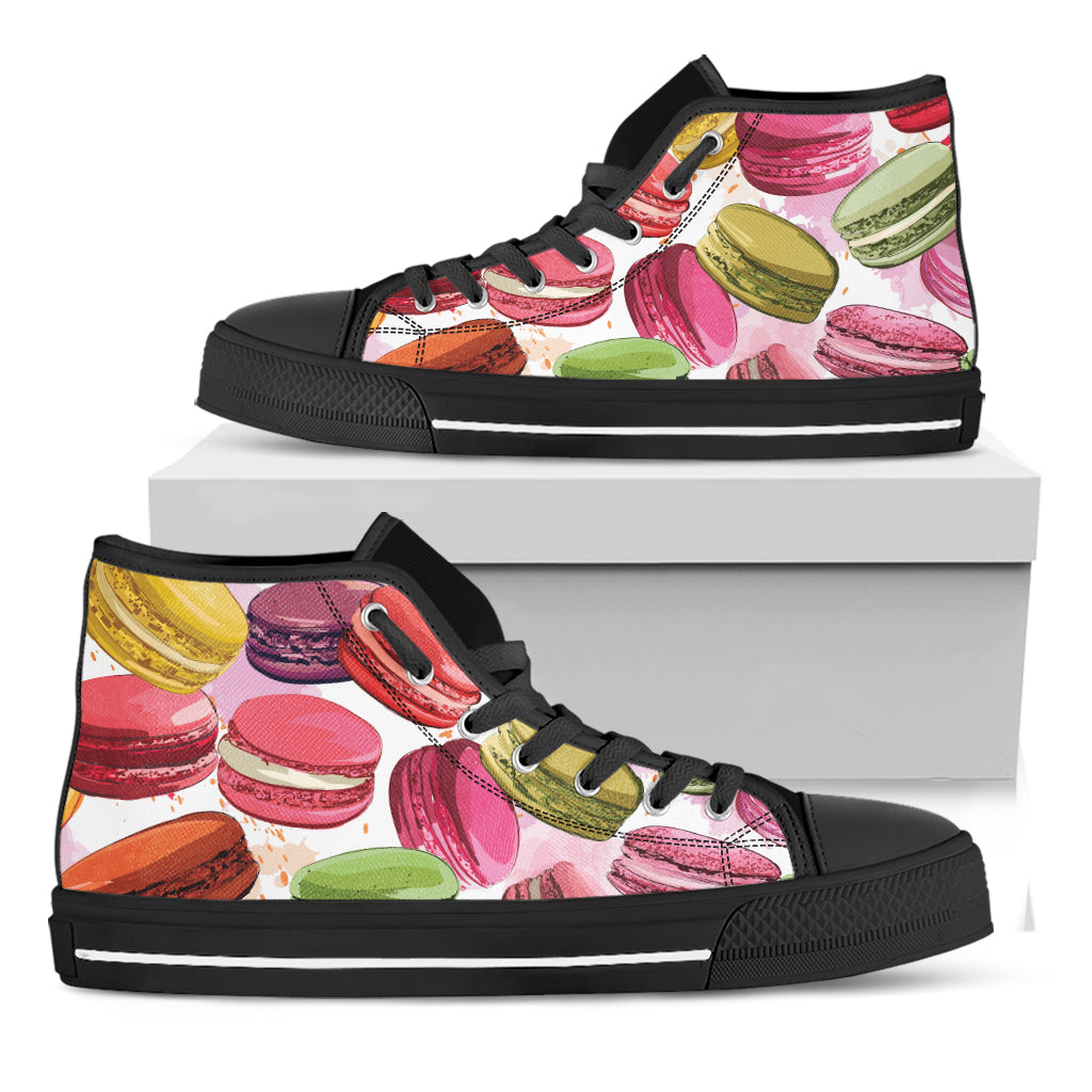 French Macaron Pattern Print Black High Top Shoes