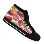 French Macaron Pattern Print Black High Top Shoes