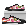 French Macaron Pattern Print Black Low Top Sneakers