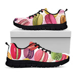French Macaron Pattern Print Black Sneakers