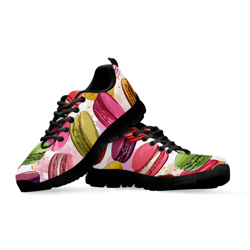 French Macaron Pattern Print Black Sneakers