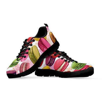 French Macaron Pattern Print Black Sneakers
