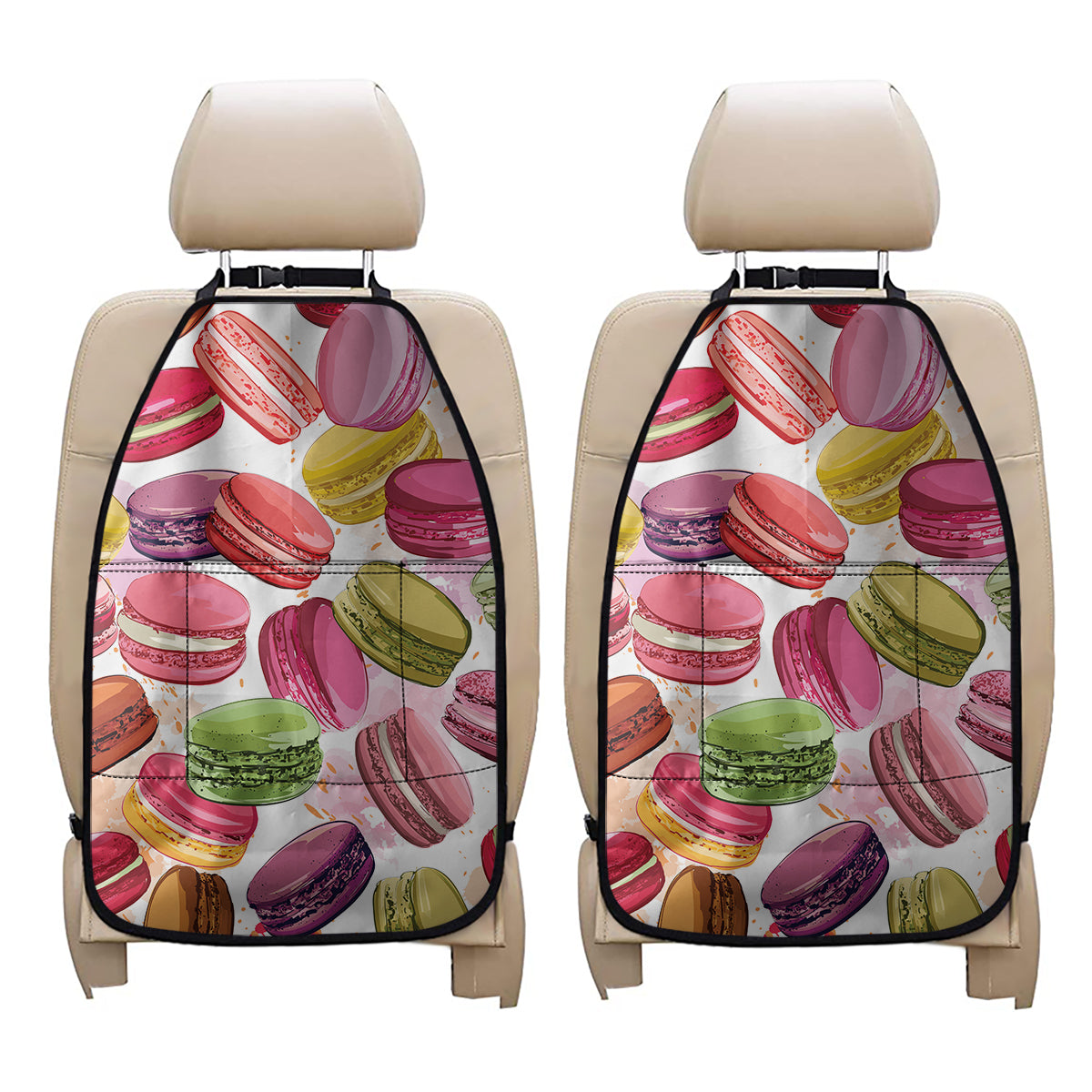 French Macaron Pattern Print Car Seat Organizers