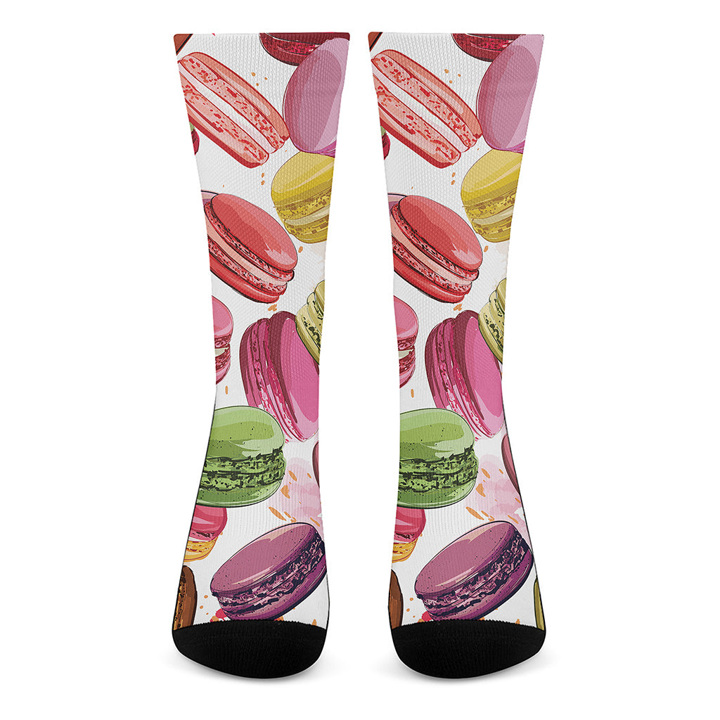 French Macaron Pattern Print Crew Socks