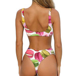 French Macaron Pattern Print Front Bow Tie Bikini