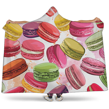 French Macaron Pattern Print Hooded Blanket