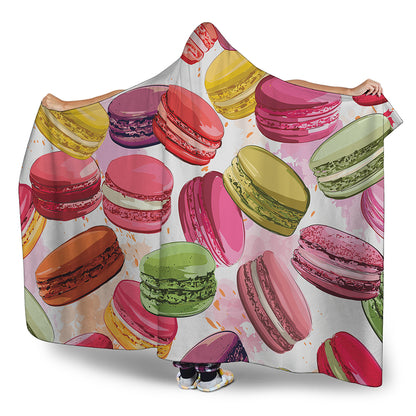 French Macaron Pattern Print Hooded Blanket