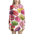 French Macaron Pattern Print Pullover Hoodie Dress