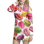 French Macaron Pattern Print Hoodie Dress