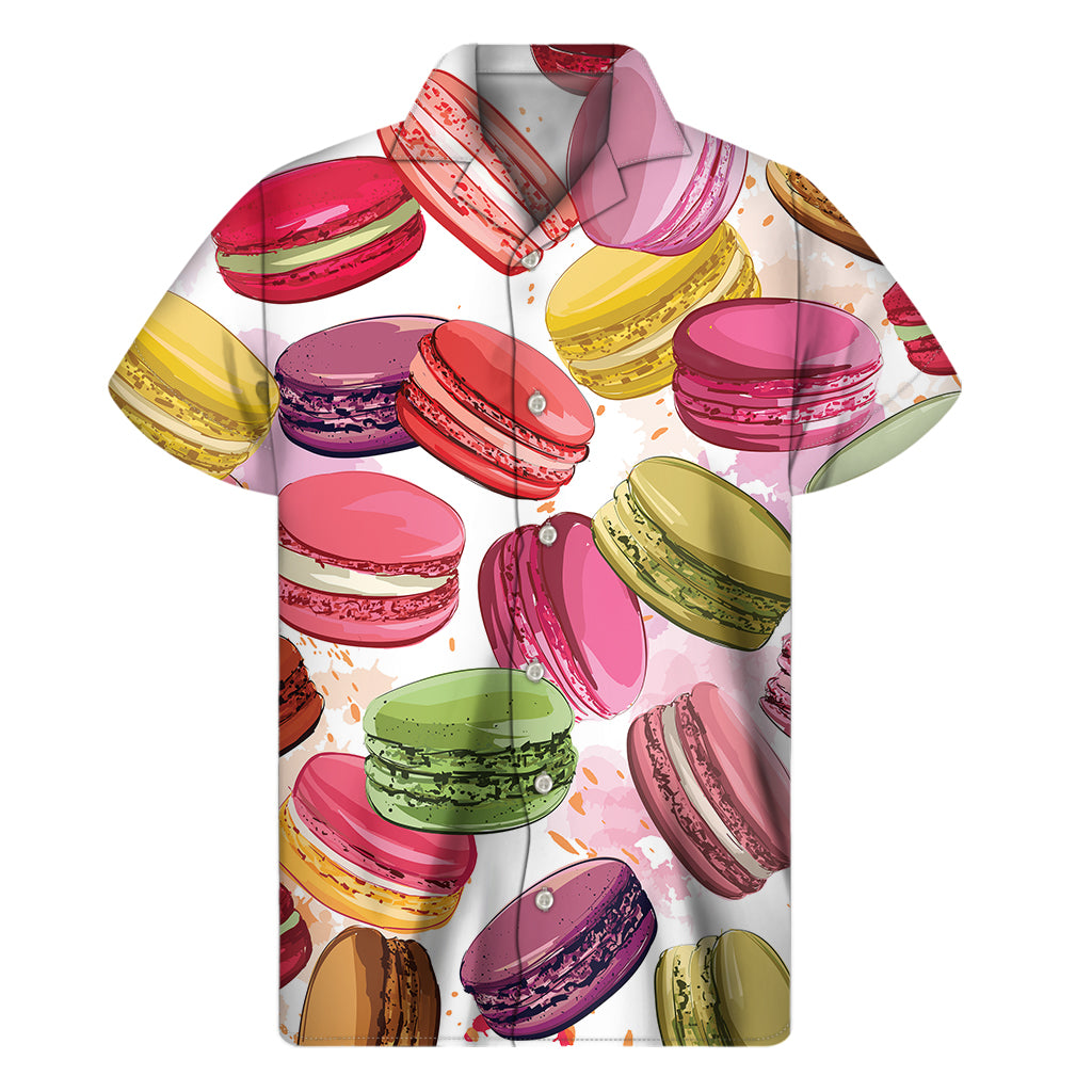 French Macaron Pattern Print Men's Short Sleeve Shirt