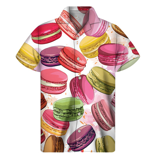 French Macaron Pattern Print Men's Short Sleeve Shirt