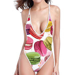 French Macaron Pattern Print One Piece High Cut Swimsuit
