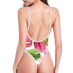 French Macaron Pattern Print One Piece High Cut Swimsuit