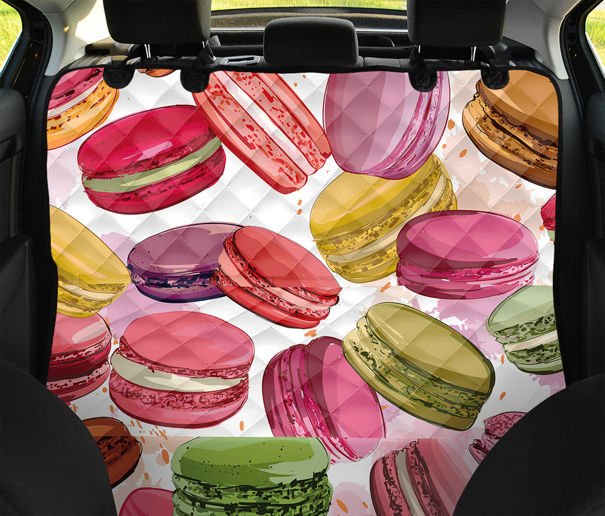 French Macaron Pattern Print Pet Car Back Seat Cover