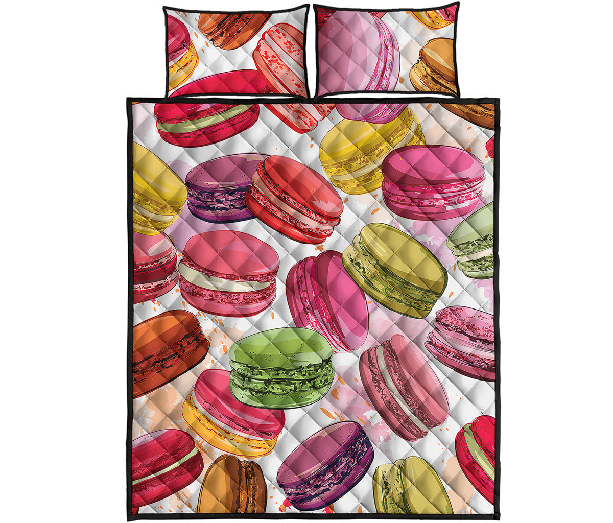 French Macaron Pattern Print Quilt Bed Set