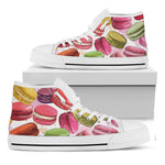 French Macaron Pattern Print White High Top Shoes