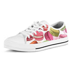 French Macaron Pattern Print White Low Top Shoes