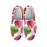 French Macaron Pattern Print White Slip On Shoes