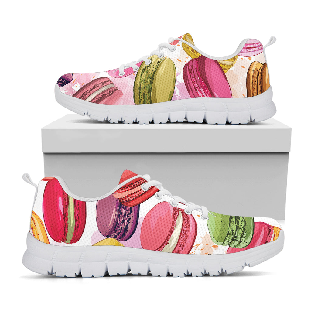 French Macaron Pattern Print White Sneakers