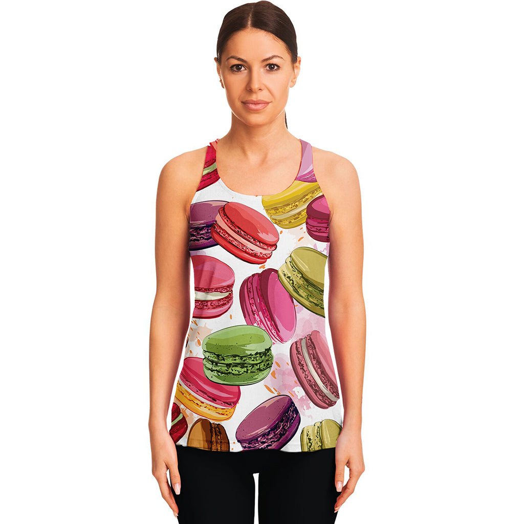 French Macaron Pattern Print Women's Racerback Tank Top