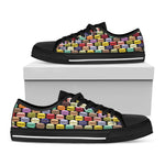 French Macarons Pattern Print Black Low Top Shoes