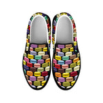 French Macarons Pattern Print Black Slip On Shoes