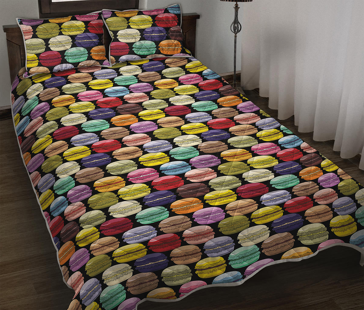 French Macarons Pattern Print Quilt Bed Set