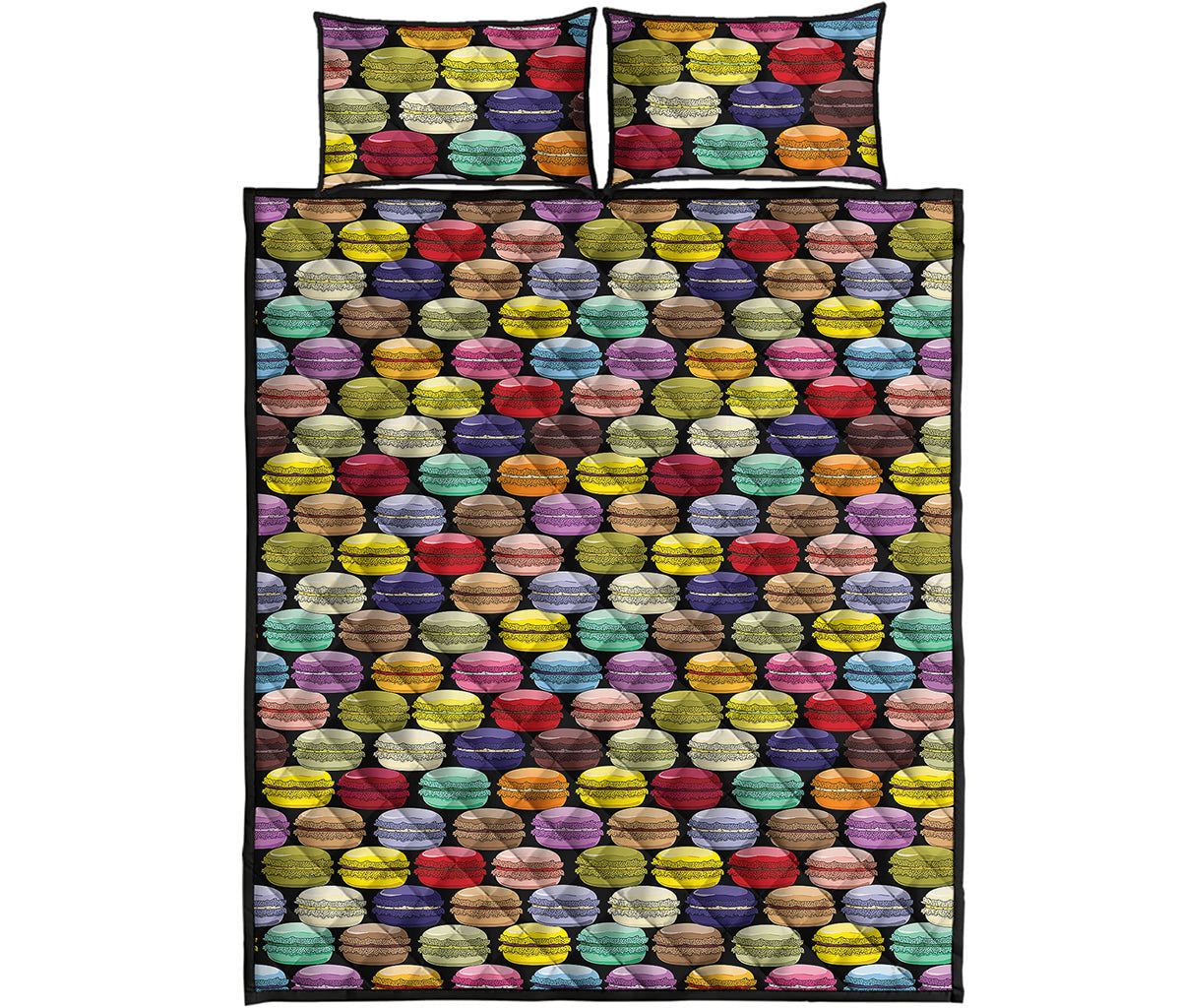 French Macarons Pattern Print Quilt Bed Set