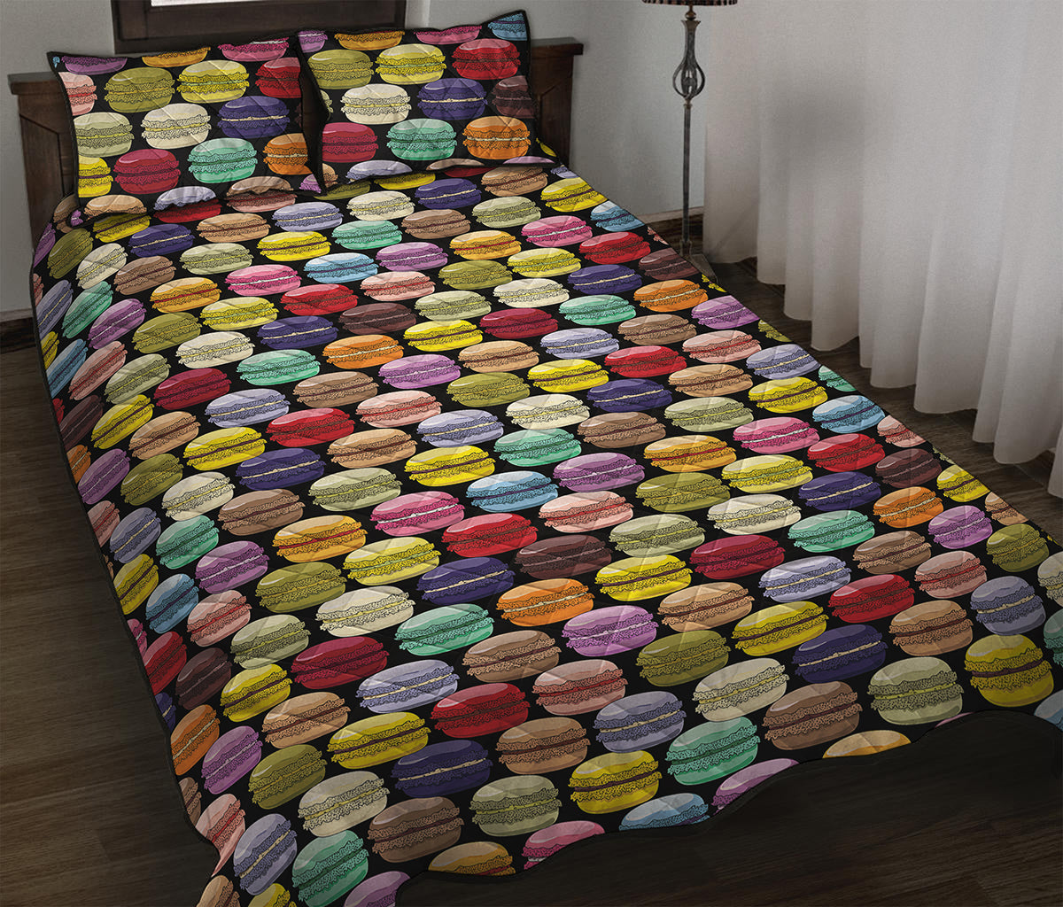 French Macarons Pattern Print Quilt Bed Set
