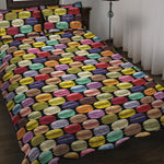 French Macarons Pattern Print Quilt Bed Set